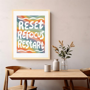 RESET REFOCUS RESTART Colourful Fun Bubble Letters Poster