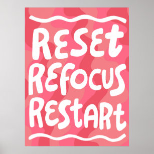 RESET REFOCUS RESTART Colourful Fun Bubble Letters Poster