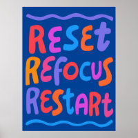 RESET REFOCUS RESTART Colourful Fun Bubble Letters