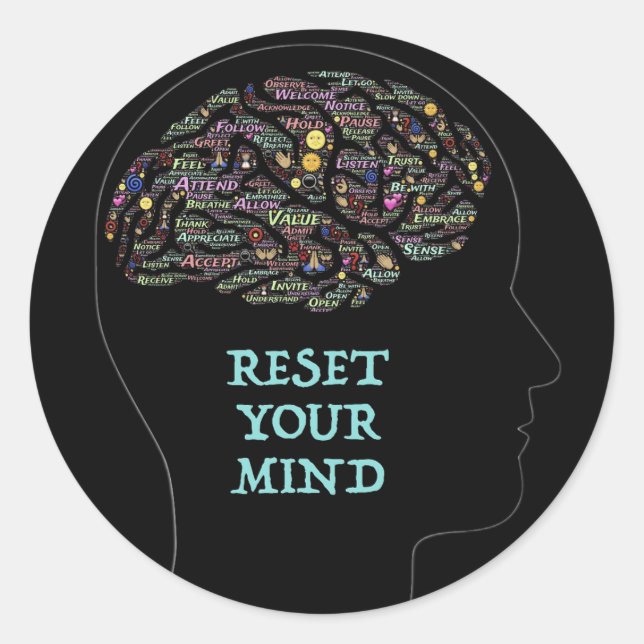 Reset Your Mind Inspirational Word Art Design   Classic Round Sticker (Front)