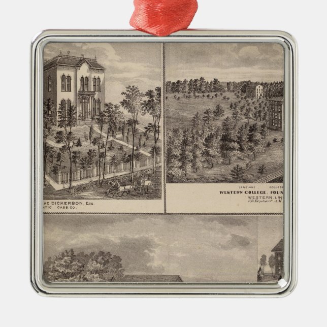 Residence and Western College in Marshalltown Metal Tree Decoration (Front)