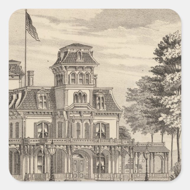 Residence of Genl HH Baxter in Rutland Vermont Square Sticker (Front)