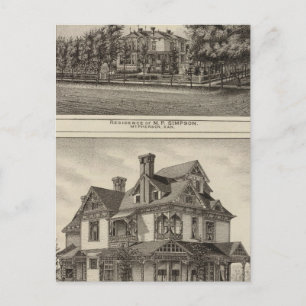 Residences of JR Fisher and MP Simpson, Kansas Postcard