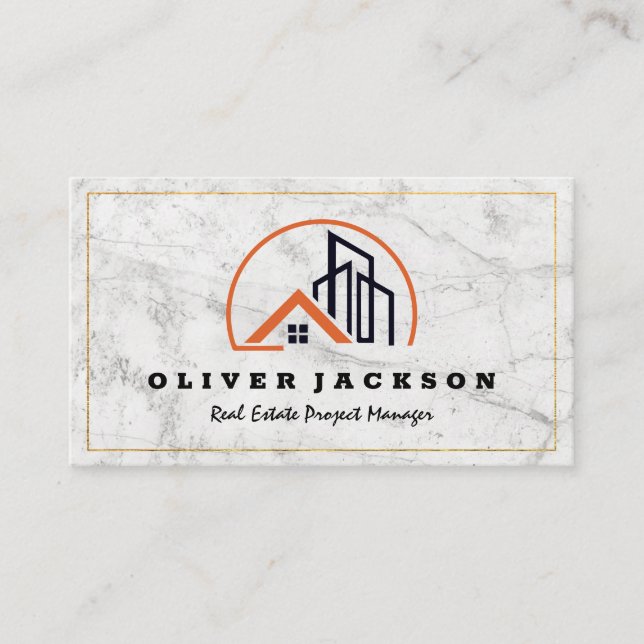 Residential and Commercial Logo | White Marble Business Card (Front)