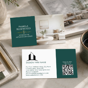 Residential Interior Designer, Teal Gold Victorian Business Card