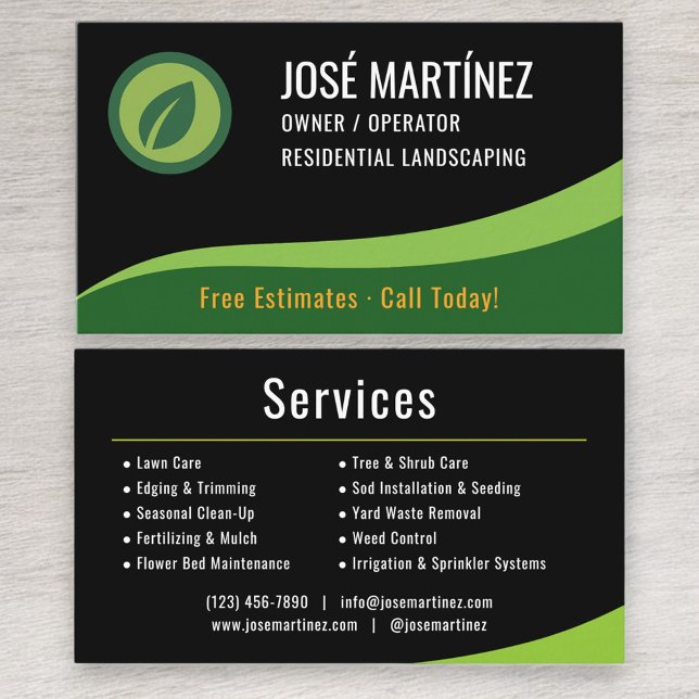 Residential Landscaping Black Green  Business Card (Creator Uploaded)