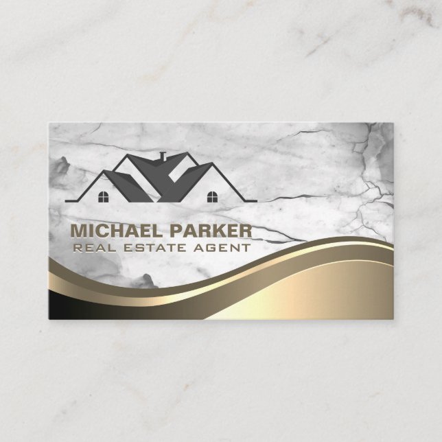 Residential | Marble | Gold Wave Business Card (Front)