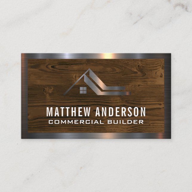 Residential Property Homes | Wood Metal Trim Business Card (Front)