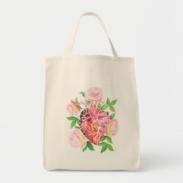 Resilience & Bloom – Mosaic Heart with Poem Tote Bag (Front)