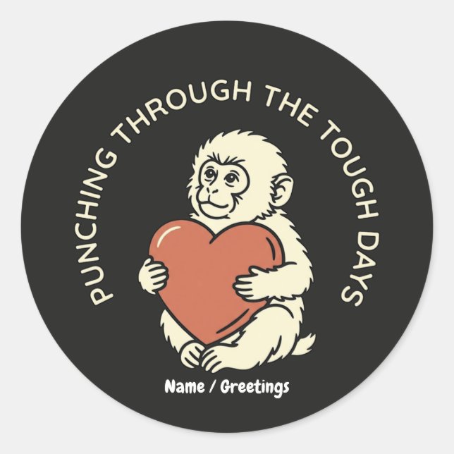 Resilient Baby Monkey & Heart Punching Through  Classic Round Sticker (Front)