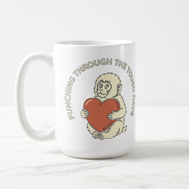 Resilient Baby Monkey & Heart Punching Through  Coffee Mug (Left)