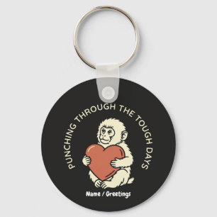 Resilient Baby Monkey & Heart Punching Through  Key Ring
