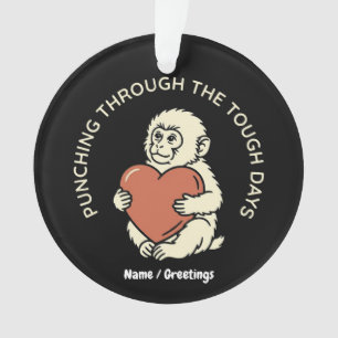Resilient Baby Monkey & Heart Punching Through  Ornament