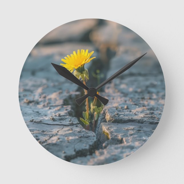 Resilient Dandelion Rock Crack Wall Clock (Front)