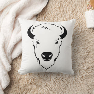 Resilient Power: Wild Buffalo Head Stencil Art Cushion