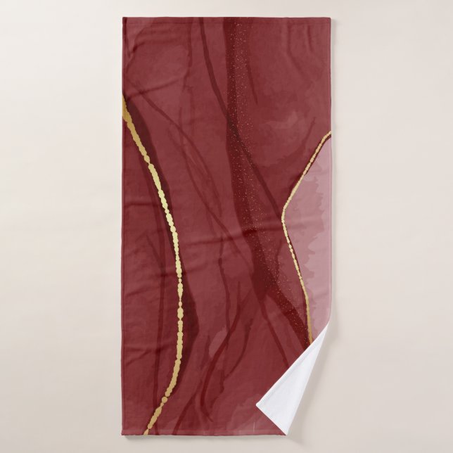 Resin art, dark red marsala abstract background. E Bath Towel (Bath Towel)