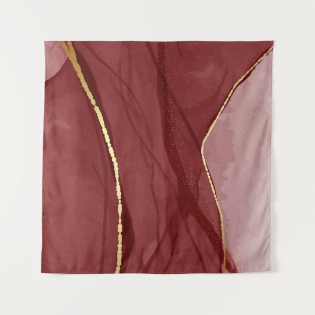Resin art, dark red marsala abstract background. E Tapestry (Front)