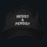 Resist and Persist political protest Embroidered Hat<br><div class="desc">Show that you won't give in to tyranny and inspire others to protest by wearing a baseball cap featuring the words "Resist & Persist" embroidered in bold white text on a black background. Hats are available in other colours in the sidebar. To see the design Resist and Persist on other...</div>