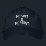 Resist and Persist political protest navy Embroidered Hat<br><div class="desc">Show that you won't give in to tyranny and inspire others to protest by wearing a baseball cap featuring the words "Resist & Persist" embroidered in bold white text on a navy blue background. Hats are available in other colours in the sidebar. To see the design Resist and Persist on...</div>