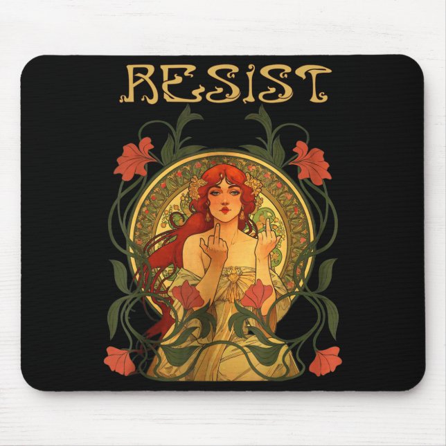 Resist Art Nouveau Mucha Anti-trump Women Feminist Mouse Pad (Front)