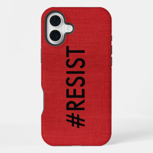 #Resist, black text on Red Linen Photo iPhone 16 Plus Case