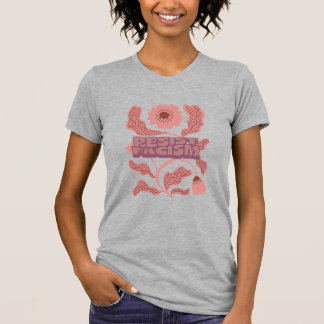 resist facism purple floral on heather grey T-Shirt