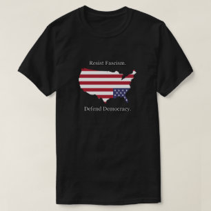 Resist Fascism. Defend Democracy. Distress US Flag T-Shirt