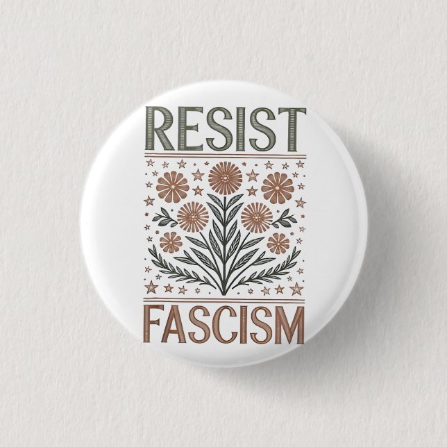 Resist Fascism Floral Transgender LGBTQ Anti-Trump 3 Cm Round Badge (Front)