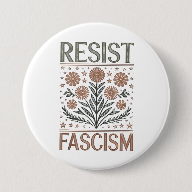 Resist Fascism Floral Transgender LGBTQ Anti-Trump 7.5 Cm Round Badge (Front)
