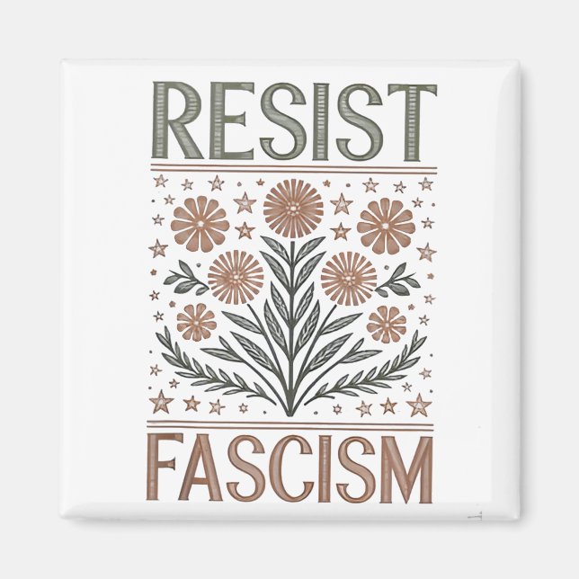Resist Fascism Floral Transgender LGBTQ Anti-Trump Magnet (Front)