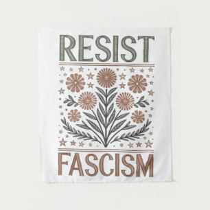 Resist Fascism Floral Transgender LGBTQ Anti-Trump Tapestry