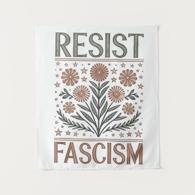 Resist Fascism Floral Transgender LGBTQ Anti-Trump Tapestry (Front)
