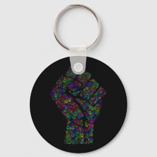 Resist Fist Peace Sign Rainbows Activism Love Key Ring
