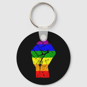 Resist Fist Rainbow Flag Gay Pride Key Ring