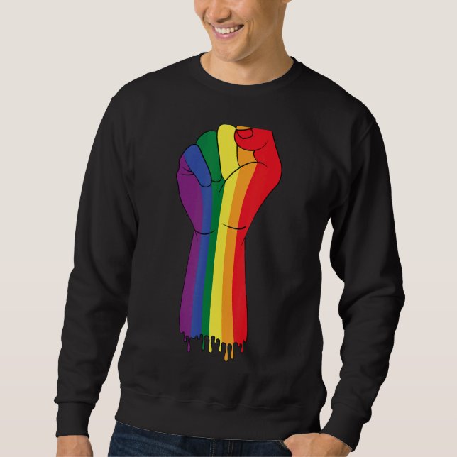 Resist Fist Rainbow Flag Gay Pride Sweatshirt (Front)
