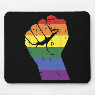 Resist Fist Retro Rainbow Hand Gay Lgbt Pride Supp Mouse Pad