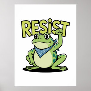 Resist Frog Cute Activism Cartoon with Raised Fist Poster