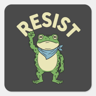 Resist Frog Illustration STICKER, Cute Protest Fro Square Sticker