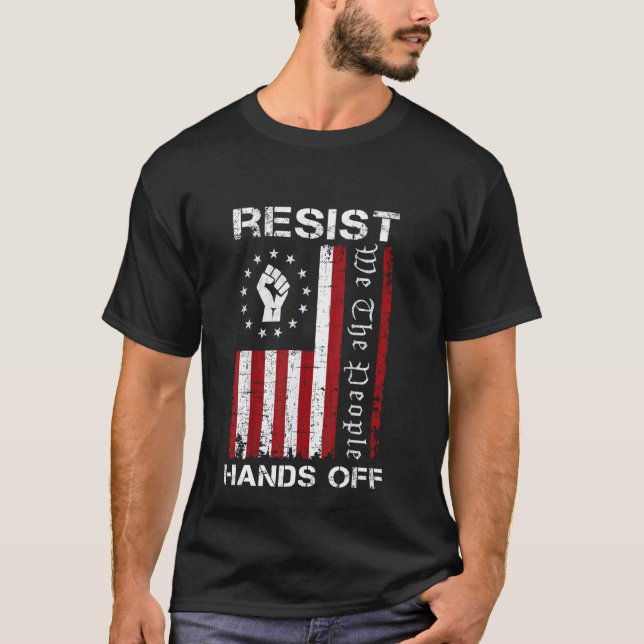 Resist Hands Off Protest Social Security Medicare  T-Shirt (Front)