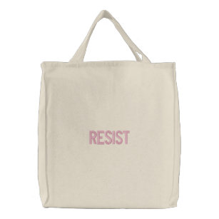 Resist light pink white modern elegant embroidered tote bag