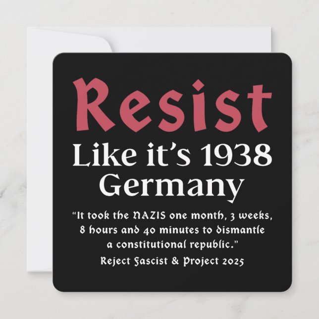 Resist Like It's 1938 Germany Invitation (Front)