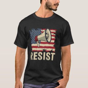 Resist - Megaphone Bullhorn Retro Vintage USA Flag T-Shirt