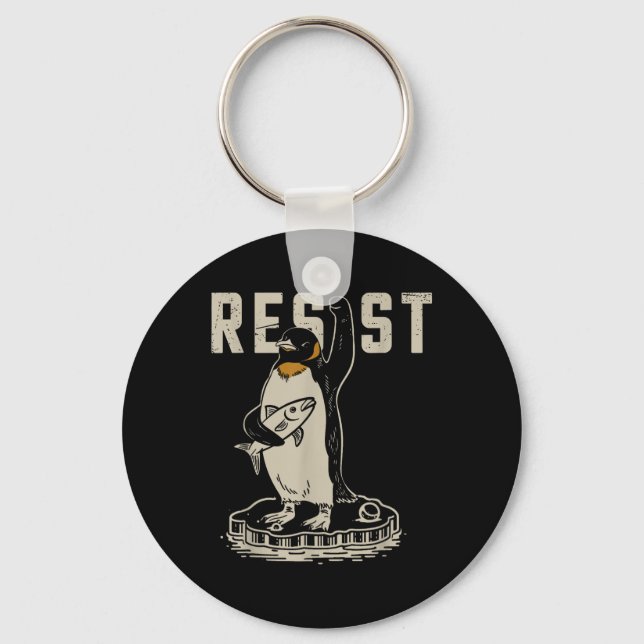 Resist Penguin Activism - Funny Resist Penguin Act Key Ring (Front)