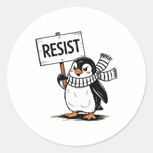 Resist Penguin Activism Graphic Design 9  Classic Round Sticker (Front)
