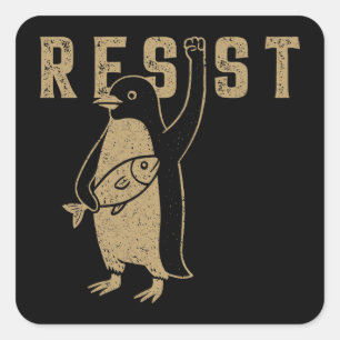 Resist Penguin Activism Graphic Design Vintage Square Sticker