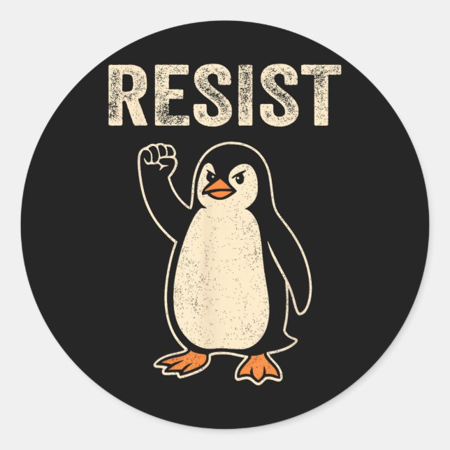Resist Penguin Activism Political Satire Penguin M Classic Round Sticker (Front)