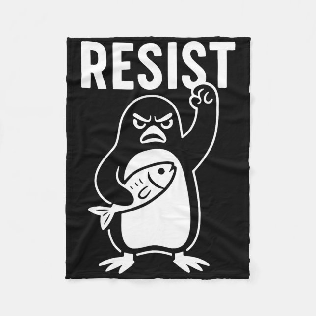 Resist Penguin Activism Protest Graphic Grunge Sty Fleece Blanket (Front)