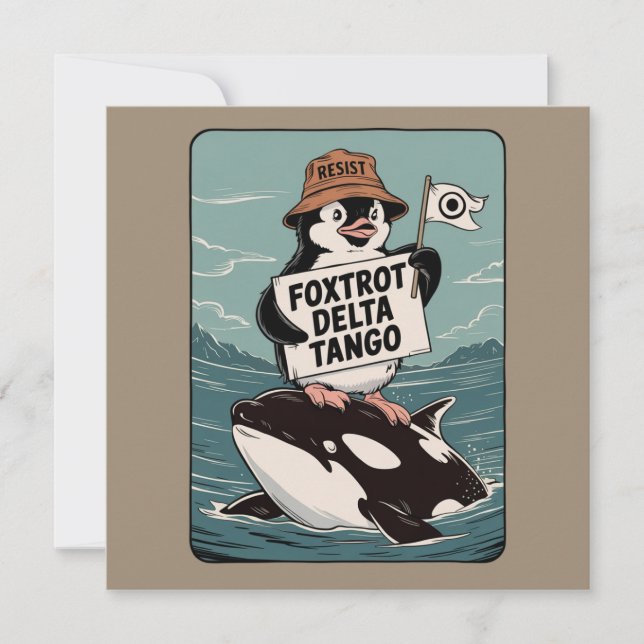 Resist Penguin Activism Vintage Protest  Invitation (Front)