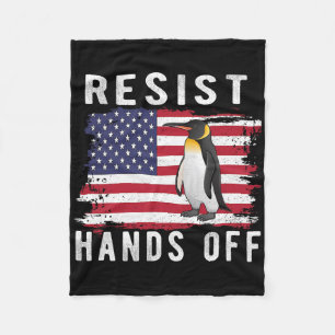 Resist Penguin Hands Off Funny Us Flag Fleece Blanket