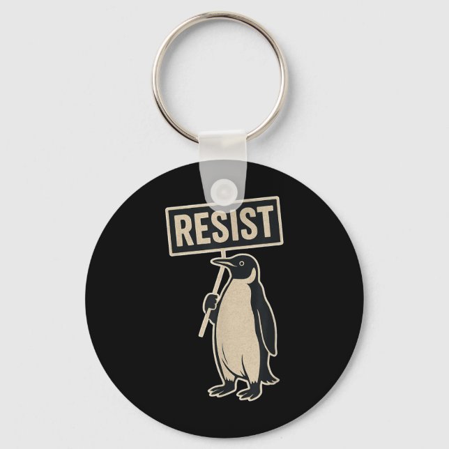 Resist Penguin Protest Against Tariffs Funny Graph Key Ring (Front)